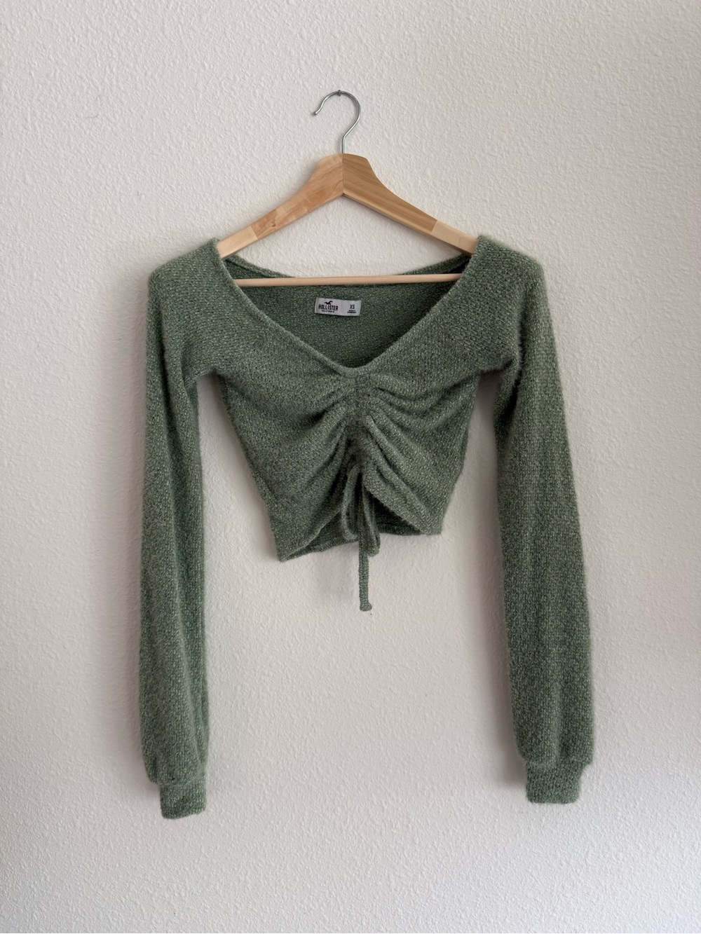 Hollister Y2K Sage Green Ruched Knit Crop Top XS